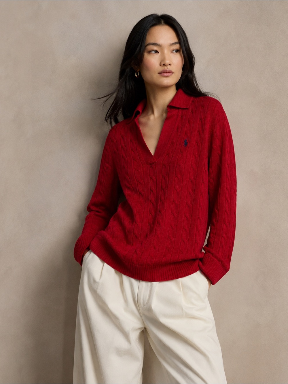 Lauren Ralph Lauren Red Cable Knit Sweater – Size M